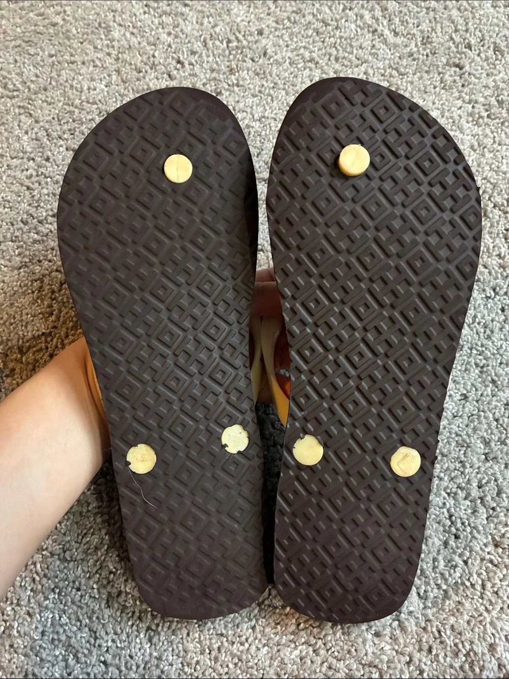 Tory Burch Black & Cream Geometric Logo Flip Flops